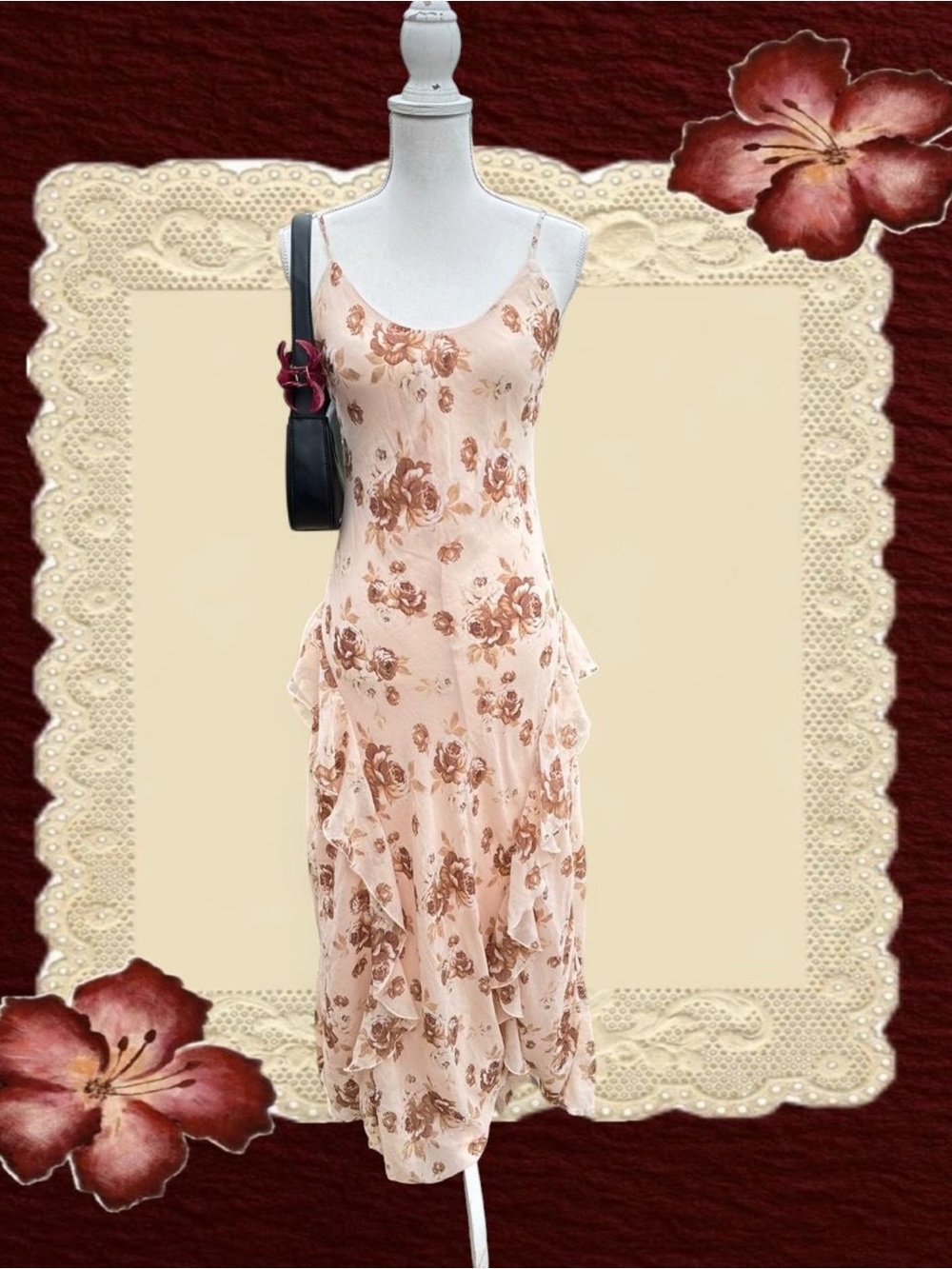 Floral Blush Ruffle-Trim Midi Dress